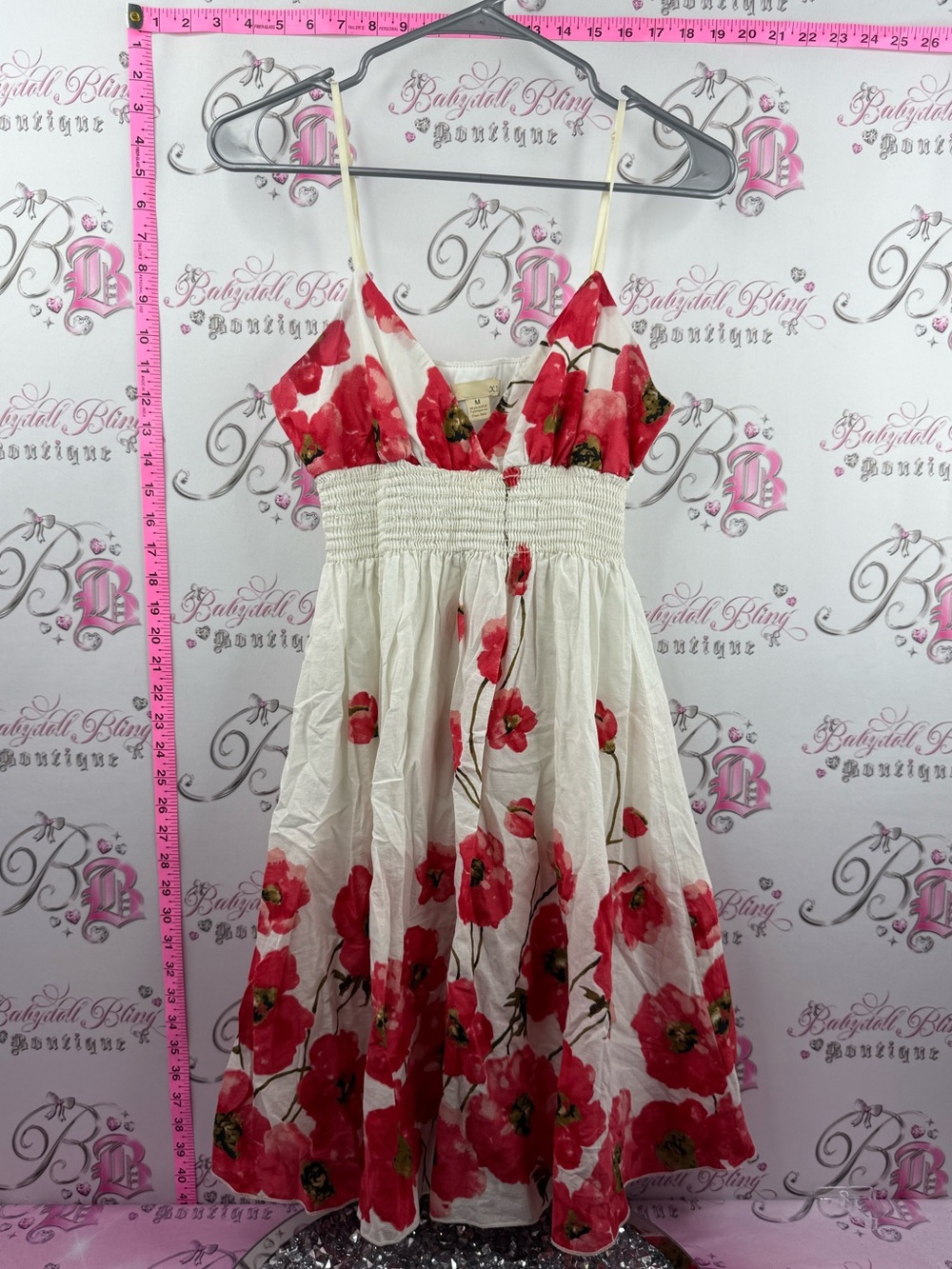 Forever 21 dress flowers y2k white Cream Sundress with Red Floral Print